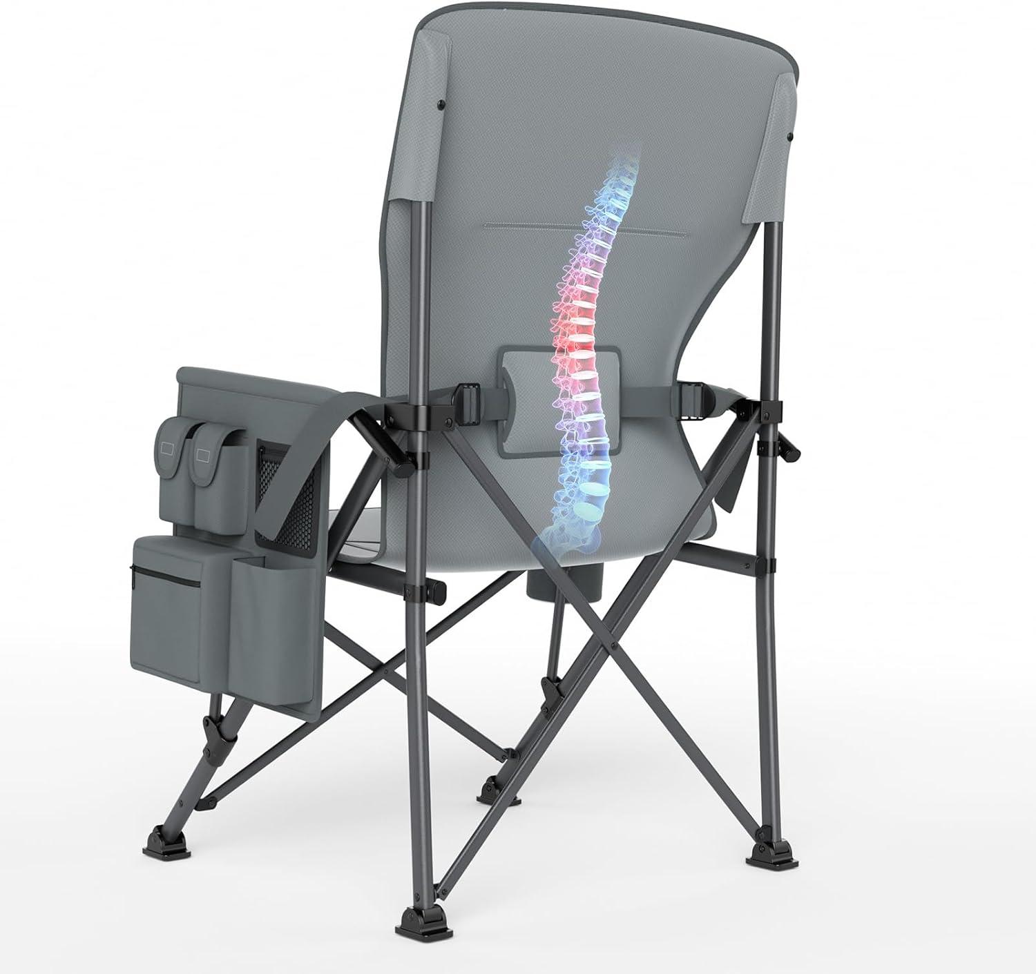 imageTIMBER RIDGE Oversized Folding Camping Chair High Back Heavy Duty for Adults Support up to 500lbs with Cup Holder Side Pocket Cooler Bag 2 PackGreylumbar Support