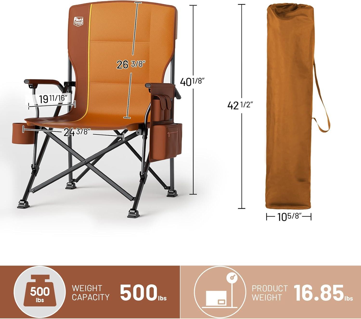 imageTIMBER RIDGE Oversized Folding Camping Chair High Back Heavy Duty for Adults Support up to 500lbs with Cup Holder Side Pocket Cooler Bag 2 PackOrange 2 Set