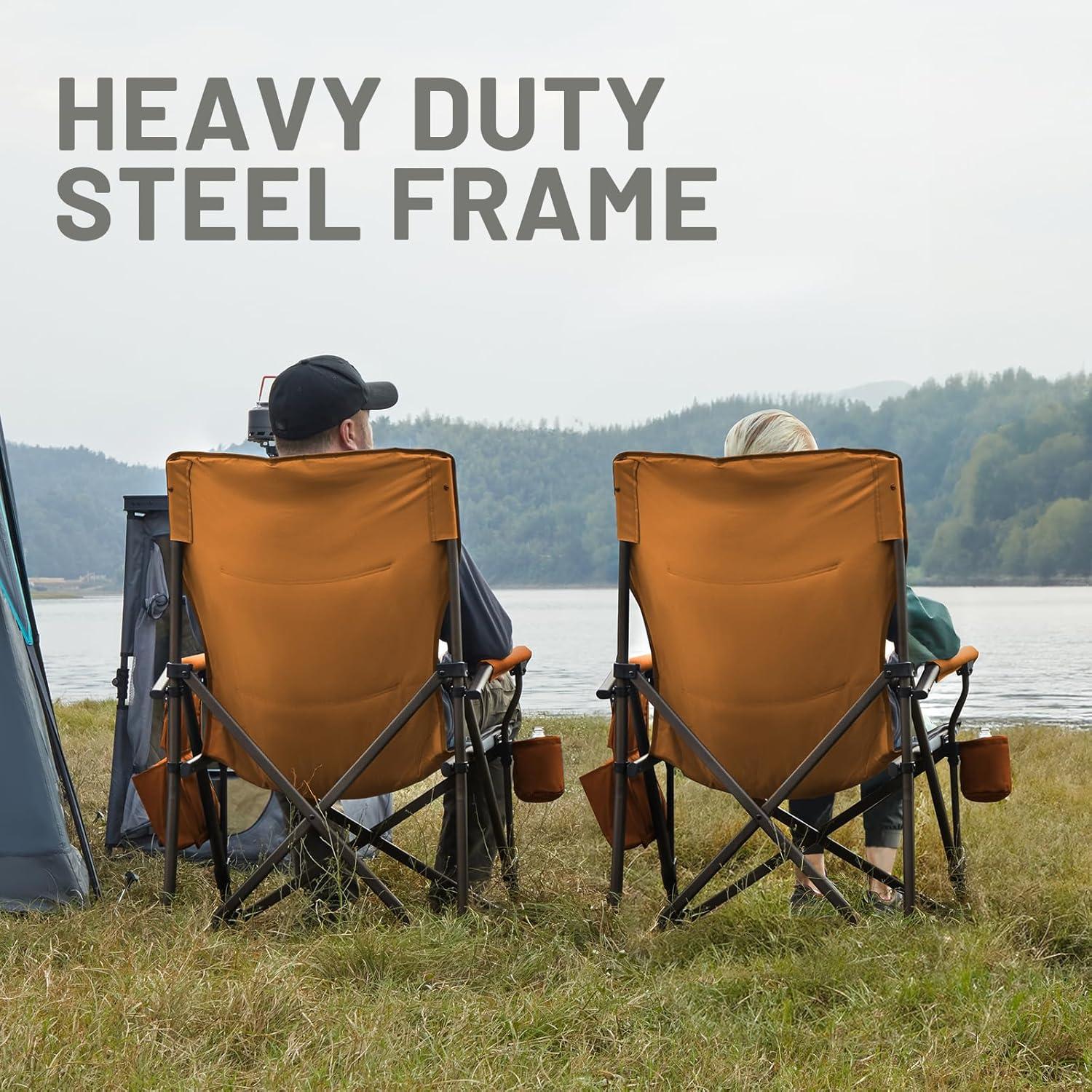 imageTIMBER RIDGE Oversized Folding Camping Chair High Back Heavy Duty for Adults Support up to 500lbs with Cup Holder Side Pocket Cooler Bag 2 PackOrange