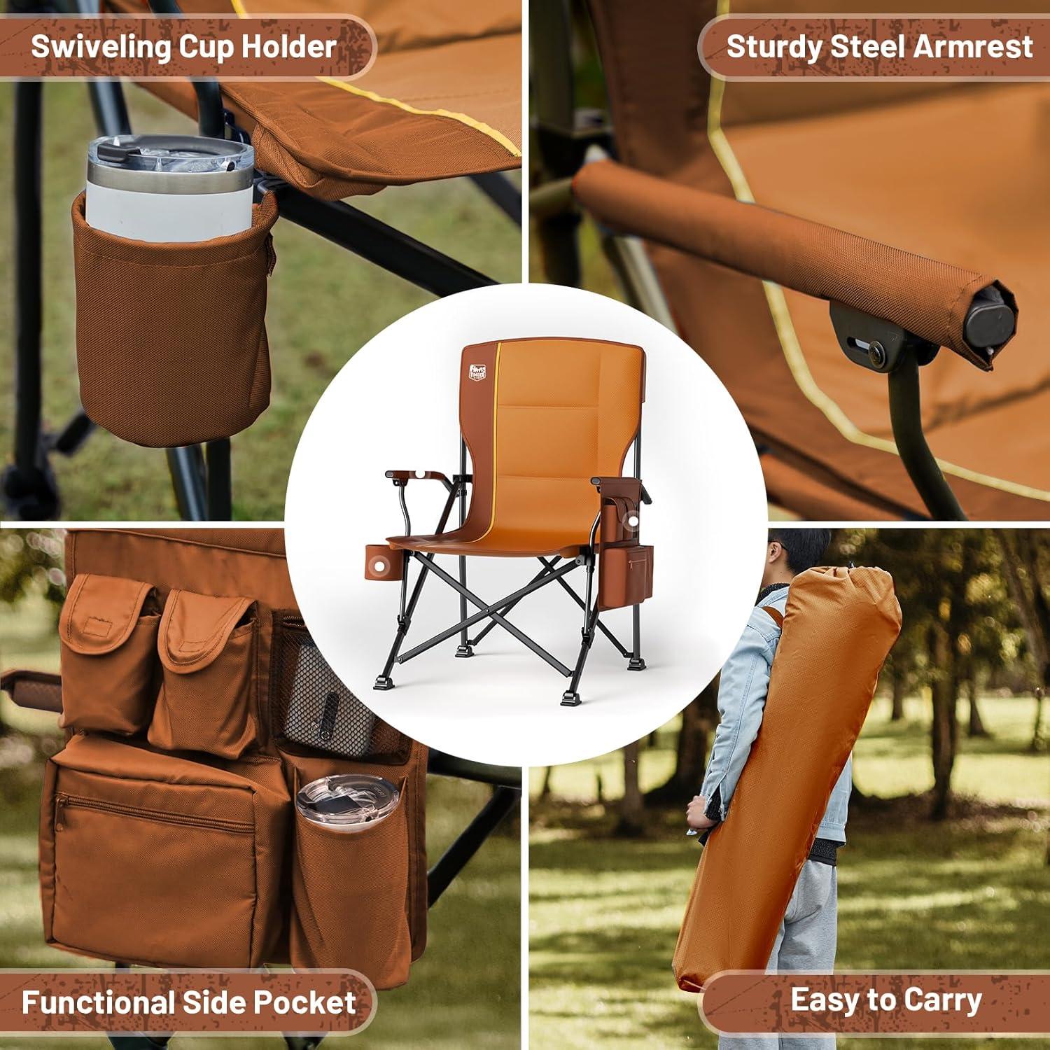 imageTIMBER RIDGE Oversized Folding Camping Chair High Back Heavy Duty for Adults Support up to 500lbs with Cup Holder Side Pocket Cooler Bag 2 PackOrange