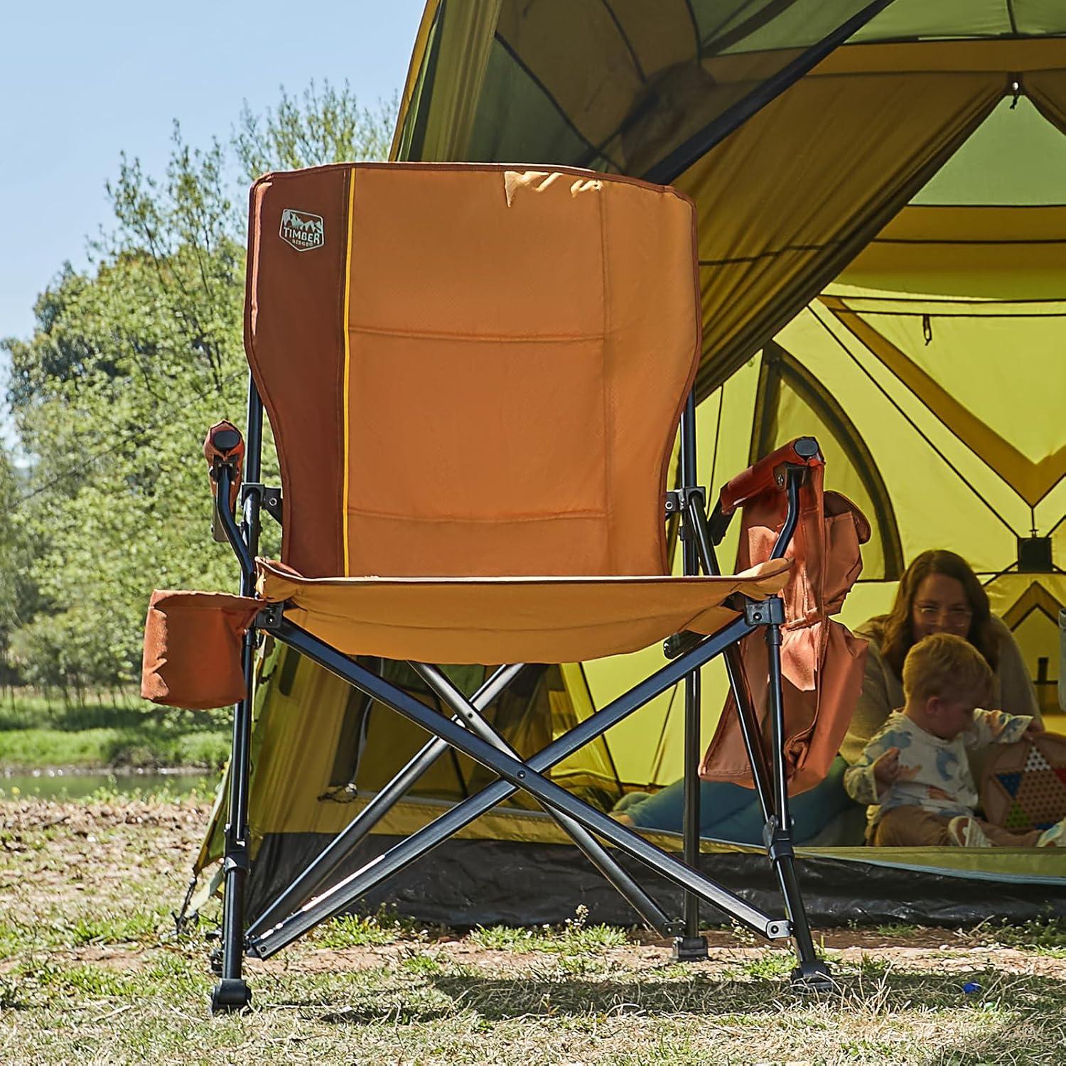 imageTIMBER RIDGE Oversized Folding Camping Chair High Back Heavy Duty for Adults Support up to 500lbs with Cup Holder Side Pocket Cooler Bag 2 PackOrange