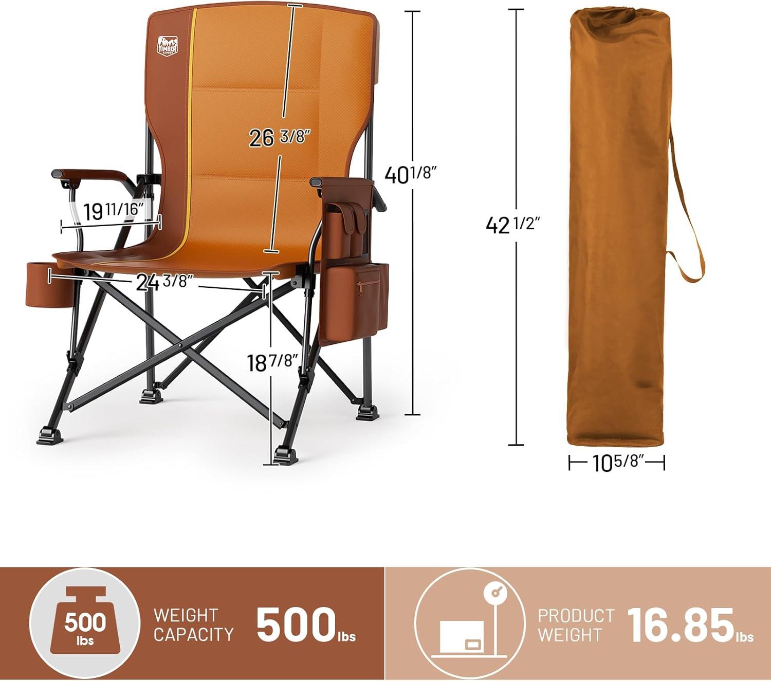 imageTIMBER RIDGE Oversized Folding Camping Chair High Back Heavy Duty for Adults Support up to 500lbs with Cup Holder Side Pocket Cooler Bag 2 PackOrange