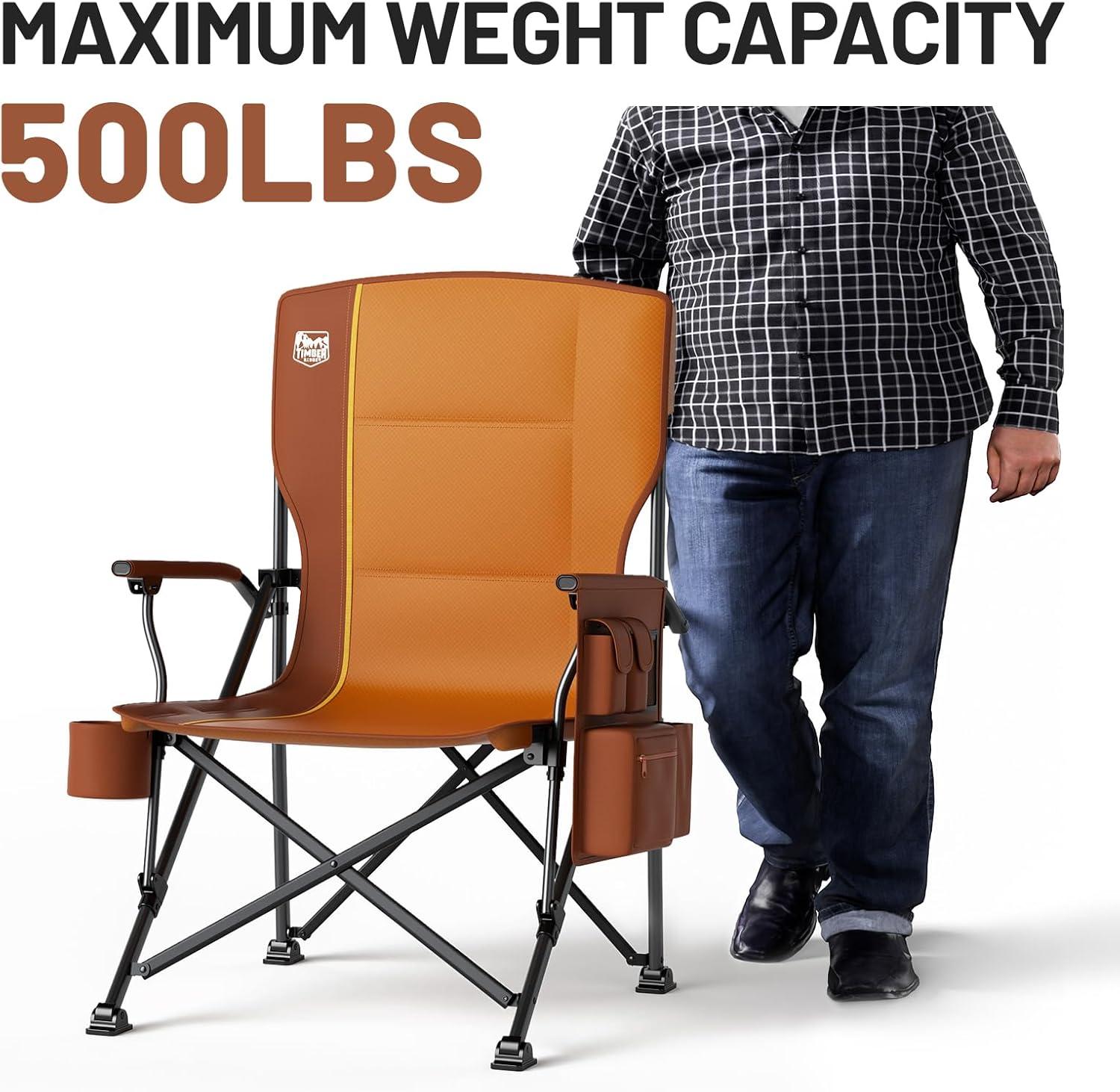 imageTIMBER RIDGE Oversized Folding Camping Chair High Back Heavy Duty for Adults Support up to 500lbs with Cup Holder Side Pocket Cooler Bag 2 PackOrange