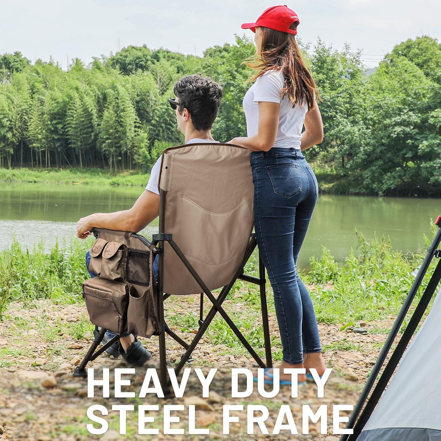 imageTIMBER RIDGE Oversized Folding Camping Chair High Back Heavy Duty for Adults Support up to 500lbs with Cup Holder Side Pocket Cooler Bag 2 PackTan 2 Set