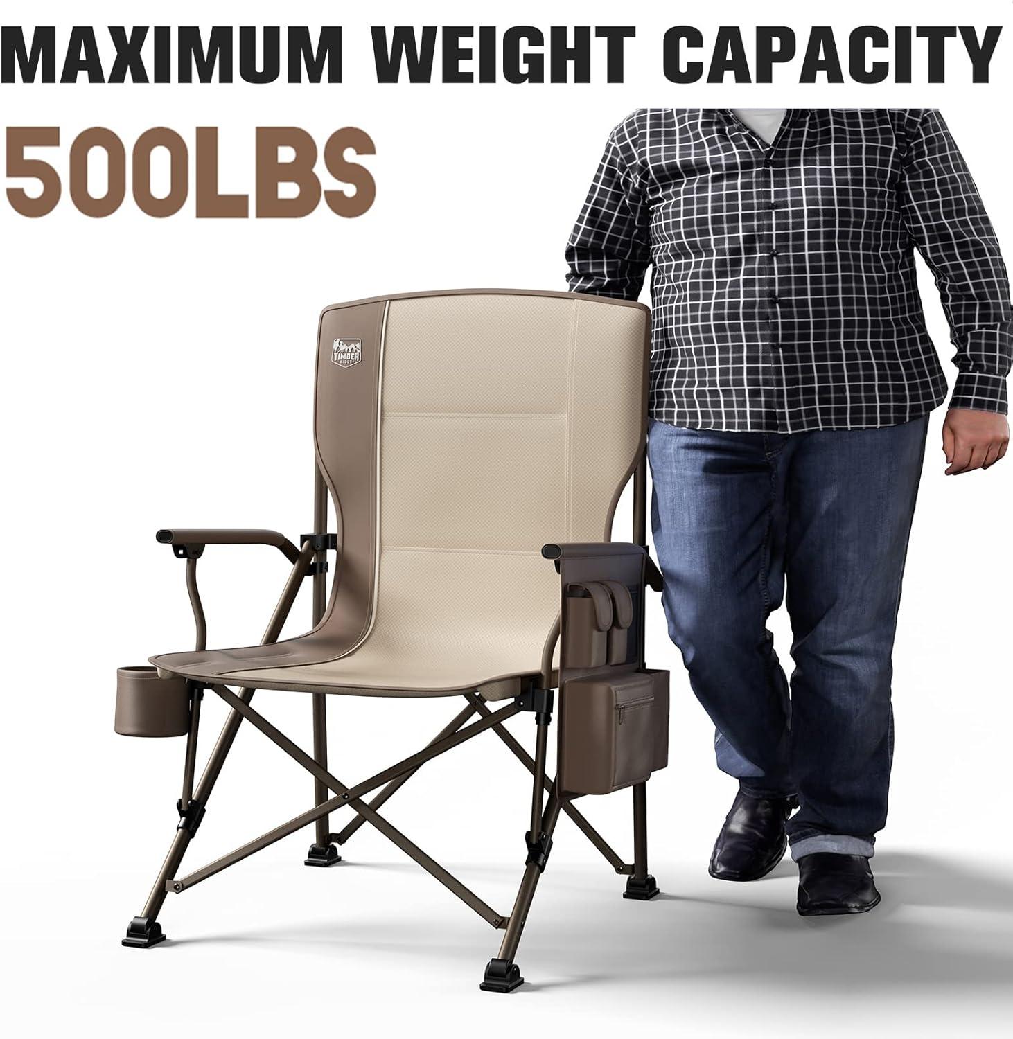 imageTIMBER RIDGE Oversized Folding Camping Chair High Back Heavy Duty for Adults Support up to 500lbs with Cup Holder Side Pocket Cooler Bag 2 PackTan