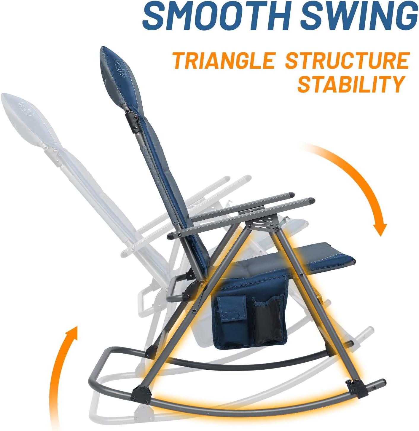 imageTimber Ridge Oversized Folding Rocking Camping Chair Padded Outdoor Rocker with High Back Portable Outdoor Chair for Patio Garden Lawn Supports up to 400 lbs GrayBlue2 Pack