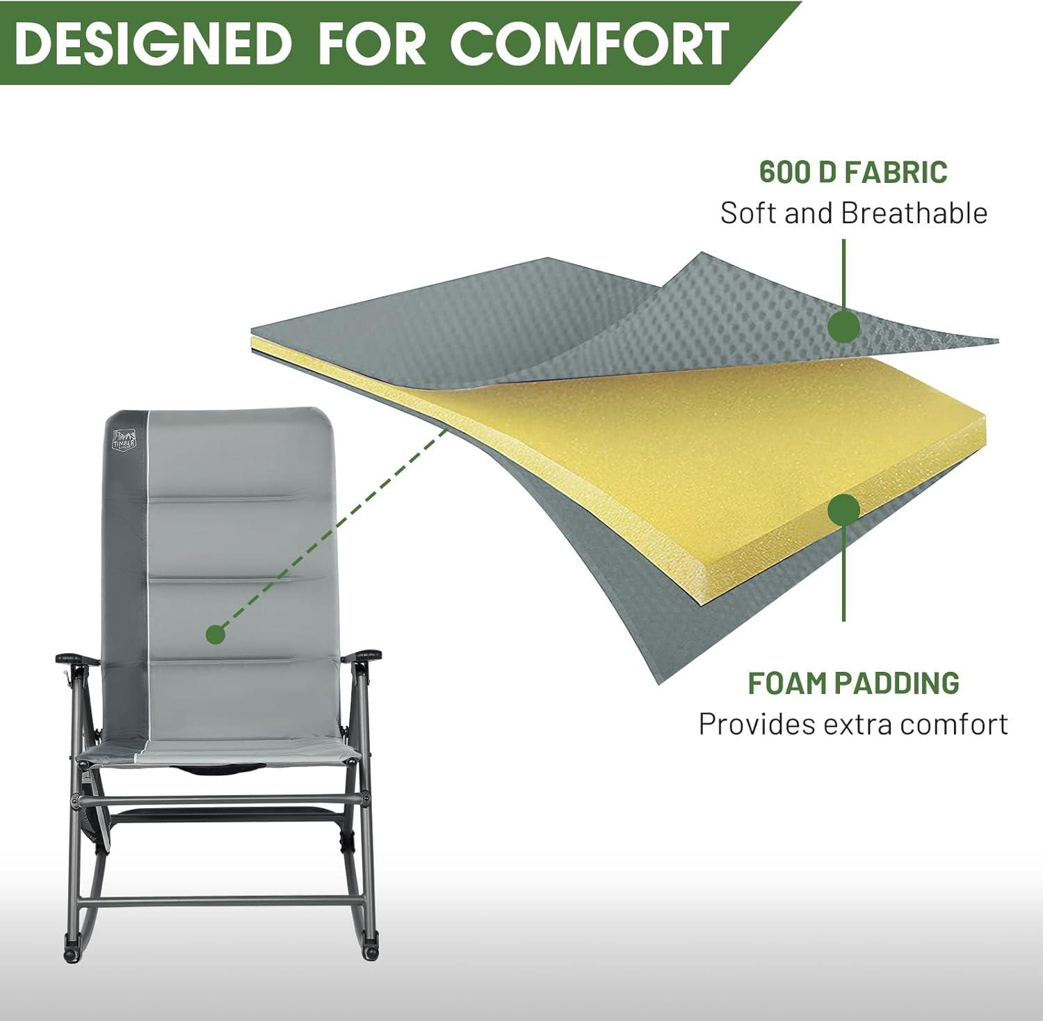 imageTimber Ridge Oversized Folding Rocking Camping Chair Padded Outdoor Rocker with High Back Portable Outdoor Chair for Patio Garden Lawn Supports up to 400 lbs GrayGrey2 Pack