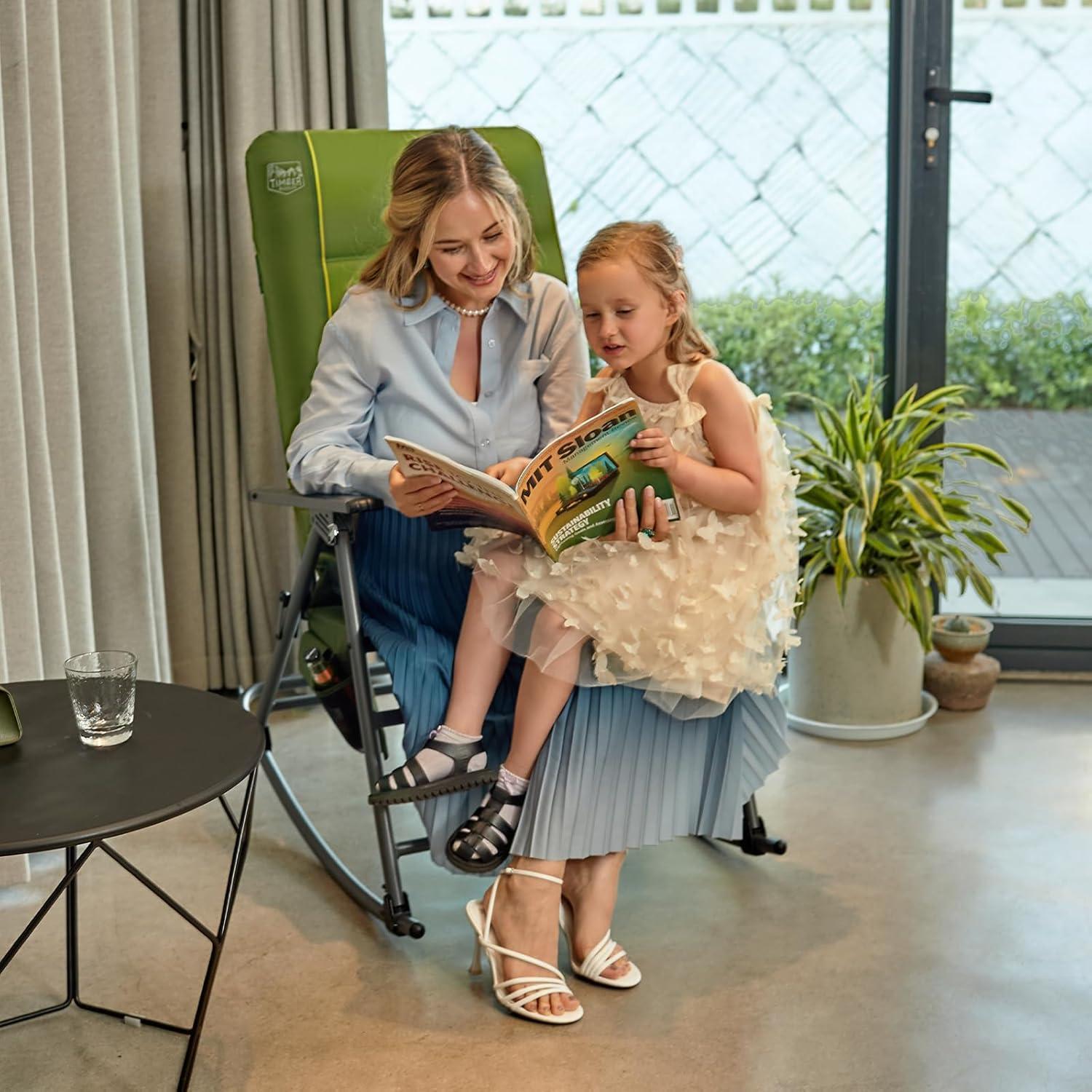 imageTimber Ridge Oversized Folding Rocking Camping Chair Padded Outdoor Rocker with High Back Portable Outdoor Chair for Patio Garden Lawn Supports up to 400 lbs GrayGreen