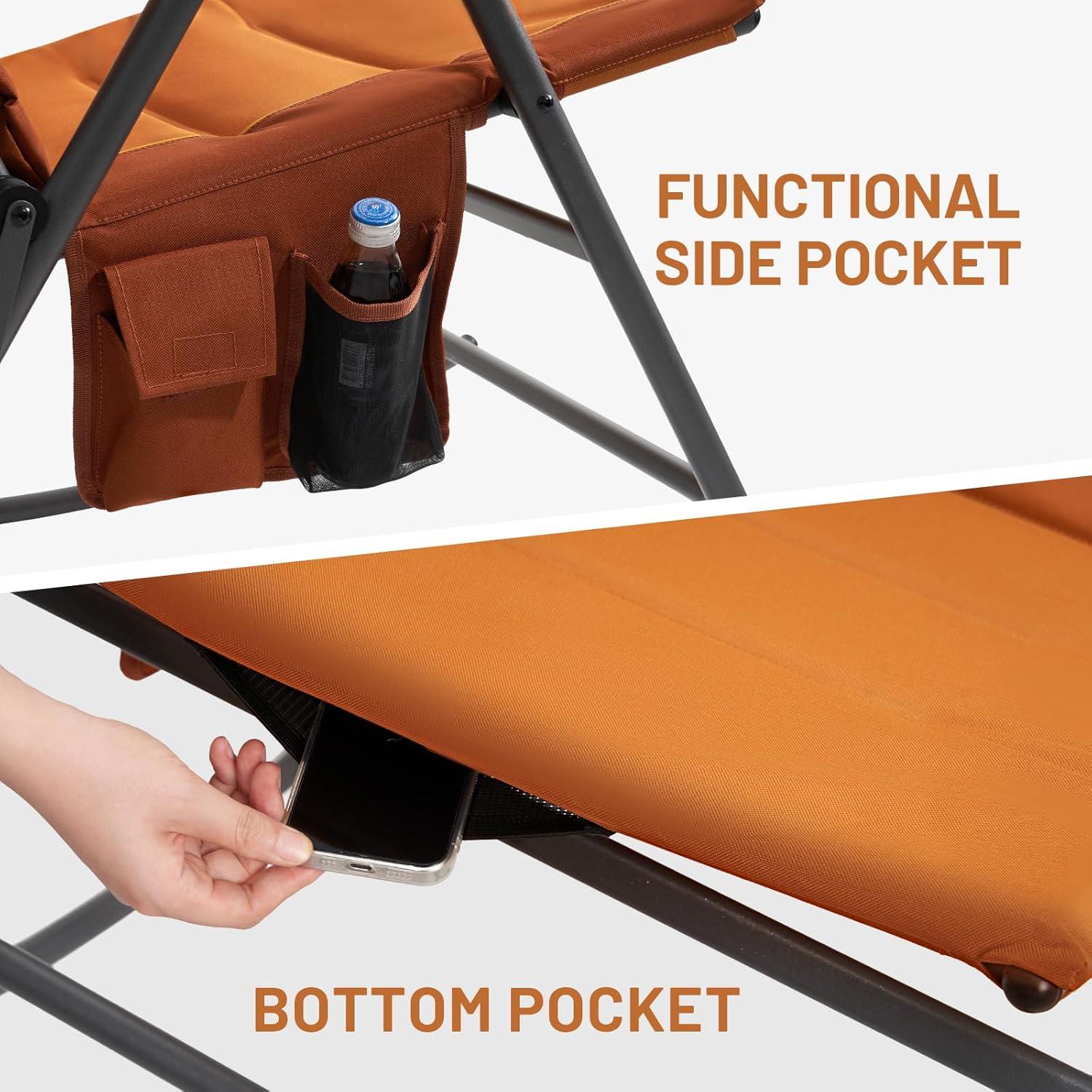 imageTimber Ridge Oversized Folding Rocking Camping Chair Padded Outdoor Rocker with High Back Portable Outdoor Chair for Patio Garden Lawn Supports up to 400 lbs GrayOrange