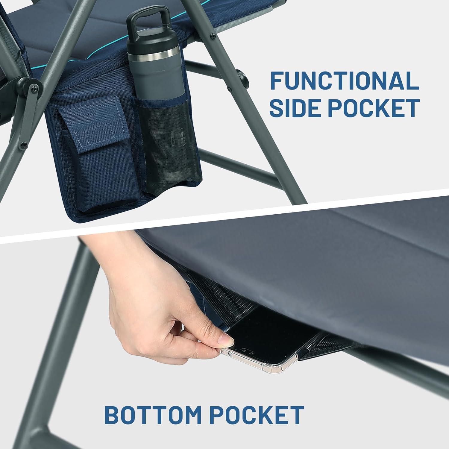 imageTimber Ridge Oversized Folding Rocking Camping Chair Padded Outdoor Rocker with High Back Portable Outdoor Chair for Patio Garden Lawn Supports up to 400 lbs GrayBlue2 Pack