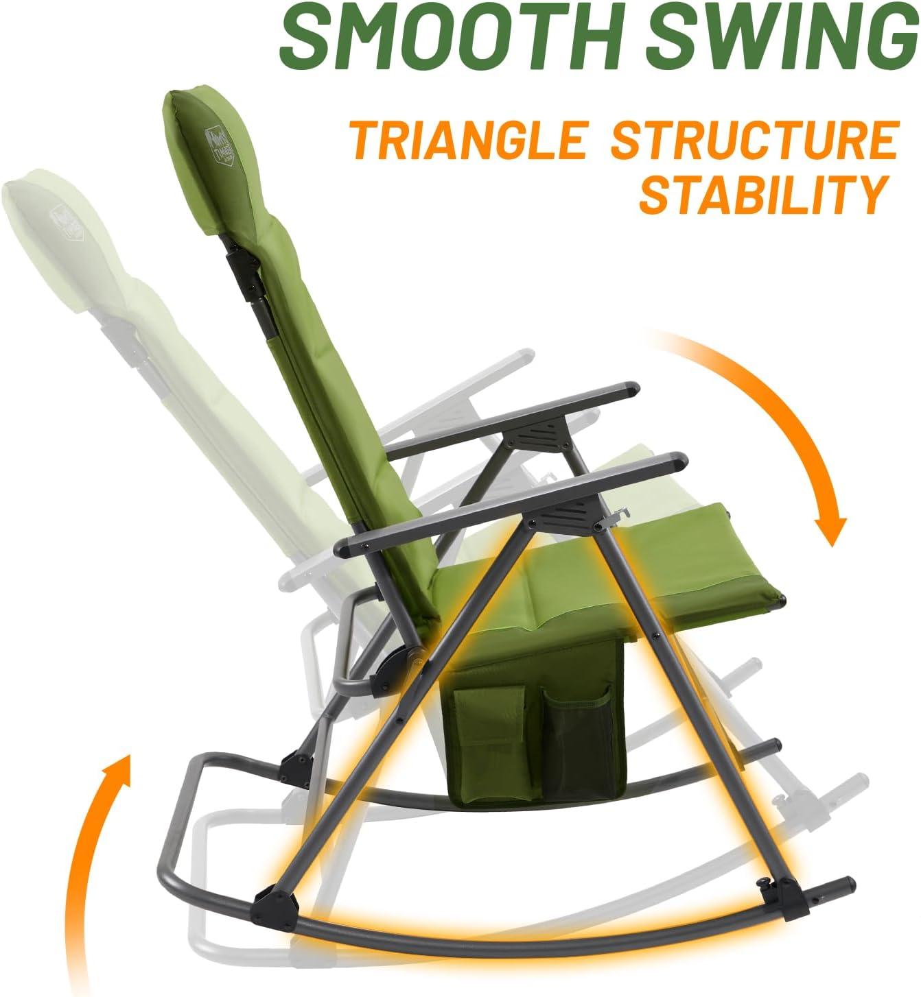 imageTimber Ridge Oversized Folding Rocking Camping Chair Padded Outdoor Rocker with High Back Portable Outdoor Chair for Patio Garden Lawn Supports up to 400 lbs GrayGreen