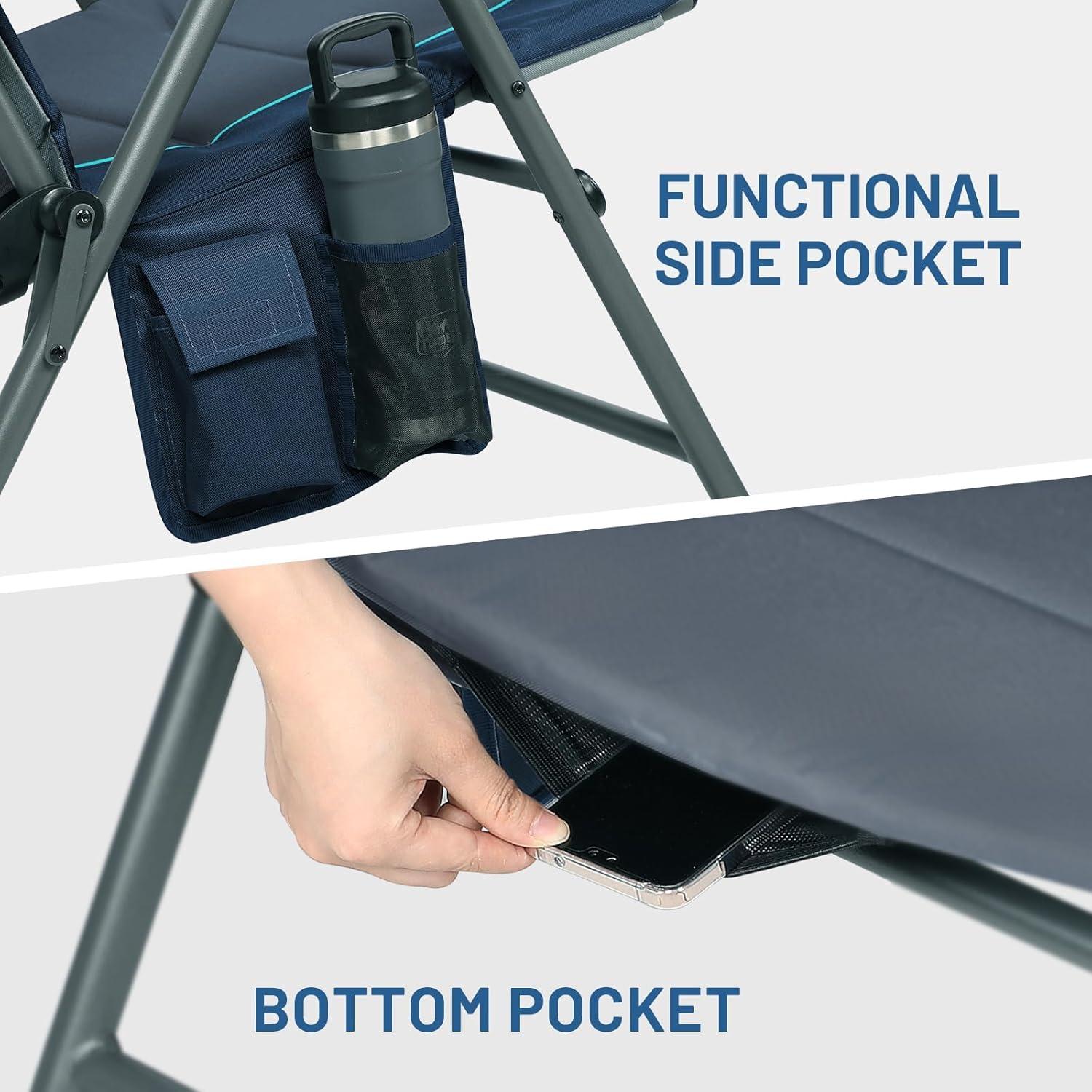 imageTimber Ridge Oversized Folding Rocking Camping Chair Padded Outdoor Rocker with High Back Portable Outdoor Chair for Patio Garden Lawn Supports up to 400 lbs GrayBlue
