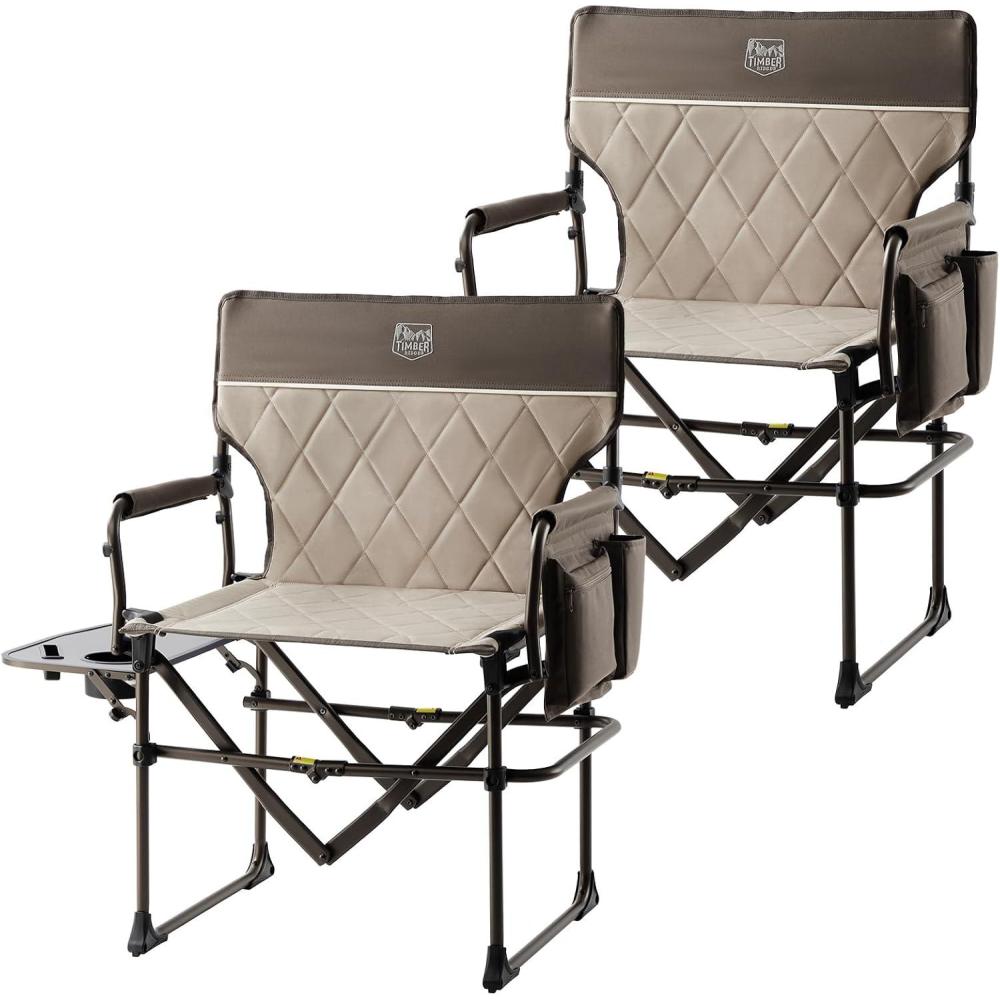 imageTIMBER RIDGE Aluminum Camping Directors Chair with Side Table Pocket Portable Folding Chair Heavy Duty Lawn Chair for Fishing Trip Picnic Concert Outdoor 400lbs Tan 2 PackTan2 Set