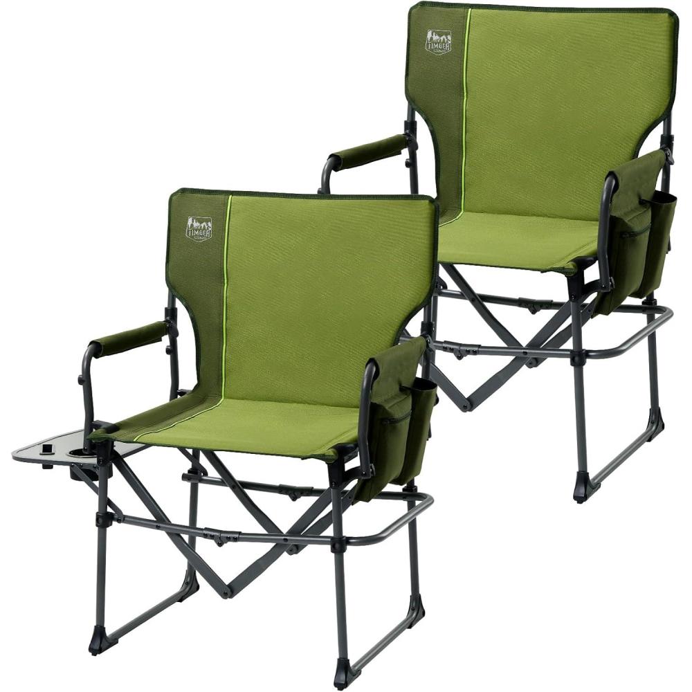 imageTIMBER RIDGE Aluminum Camping Directors Chair with Side Table Pocket Portable Folding Chair Heavy Duty Lawn Chair for Fishing Trip Picnic Concert Outdoor 400lbs Tan 2 PackGreen2 Set