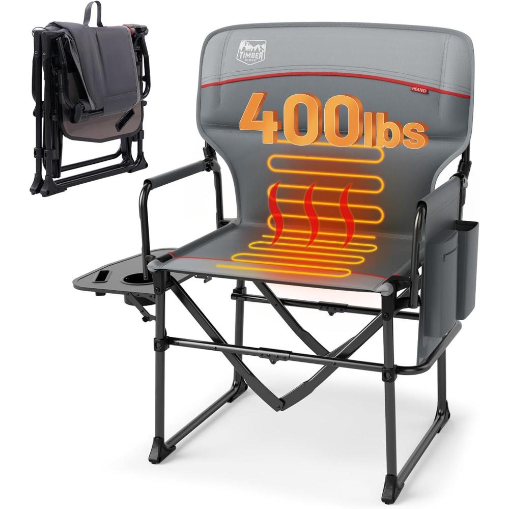 imageTIMBER RIDGE Aluminum Camping Directors Chair with Side Table Pocket Portable Folding Chair Heavy Duty Lawn Chair for Fishing Trip Picnic Concert Outdoor 400lbs Tan 2 PackHeated Grey