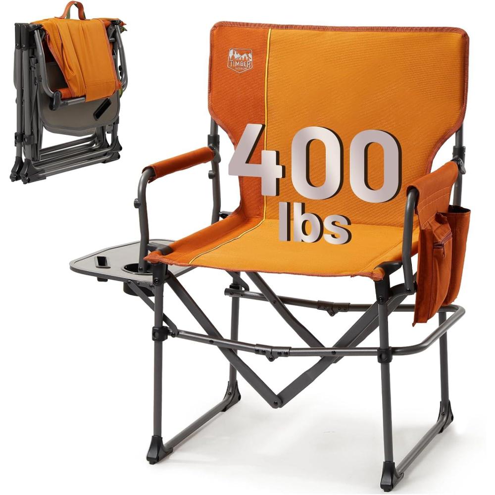 imageTIMBER RIDGE Aluminum Camping Directors Chair with Side Table Pocket Portable Folding Chair Heavy Duty Lawn Chair for Fishing Trip Picnic Concert Outdoor 400lbs Tan 2 PackOrange