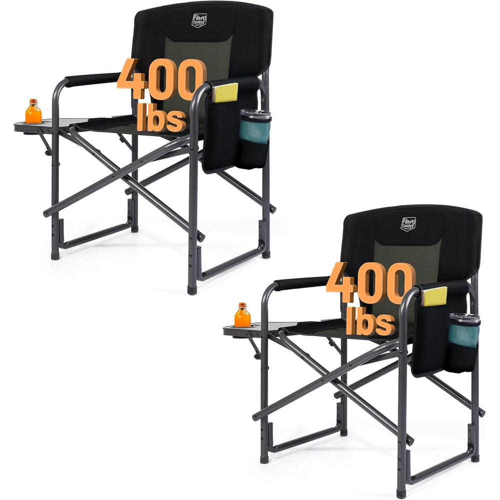 imageTIMBER RIDGE Aluminum Oversized Camping Chair Lightweight Portable Directors Chair with Side Table Detachable Side Pocket for Outdoor Camping Lawn Picnic Support 400lbs BlackBlack Brown2 Set