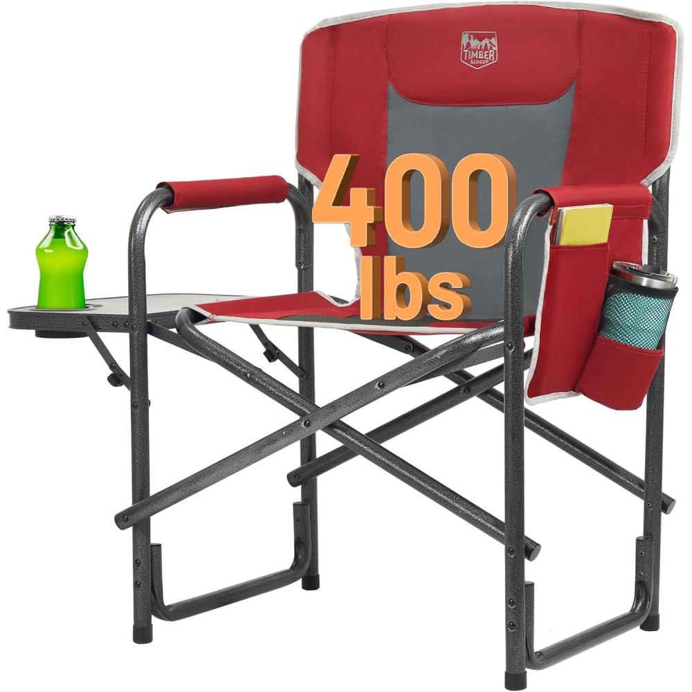 imageTIMBER RIDGE Aluminum Oversized Camping Chair Lightweight Portable Directors Chair with Side Table Detachable Side Pocket for Outdoor Camping Lawn Picnic Support 400lbs BlackRed