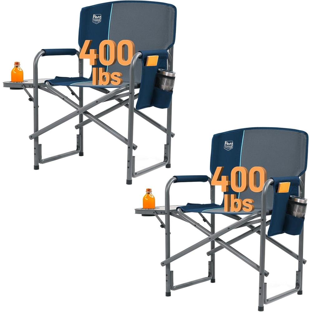 imageTIMBER RIDGE Aluminum Oversized Camping Chair Lightweight Portable Directors Chair with Side Table Detachable Side Pocket for Outdoor Camping Lawn Picnic Support 400lbs BlackBlue2 Set