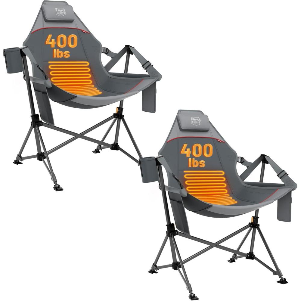 imageTIMBER RIDGE Hammock Camping Chair Oversized Swinging Chair with Adjustable Back and Seat Height Portable Folding Rocking Camping Chair for Outdoor Lawn Backyard and Patio Supports 400lbsGreyheated 2 Pack