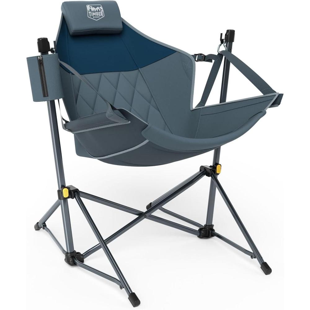 imageTIMBER RIDGE Hammock Camping Chair with Adjustable Backrest Heavy Duty Folding Hammock Chair Supports 300lbs Portable Hammock Chair for Camping Travelling and Patio TanBlue