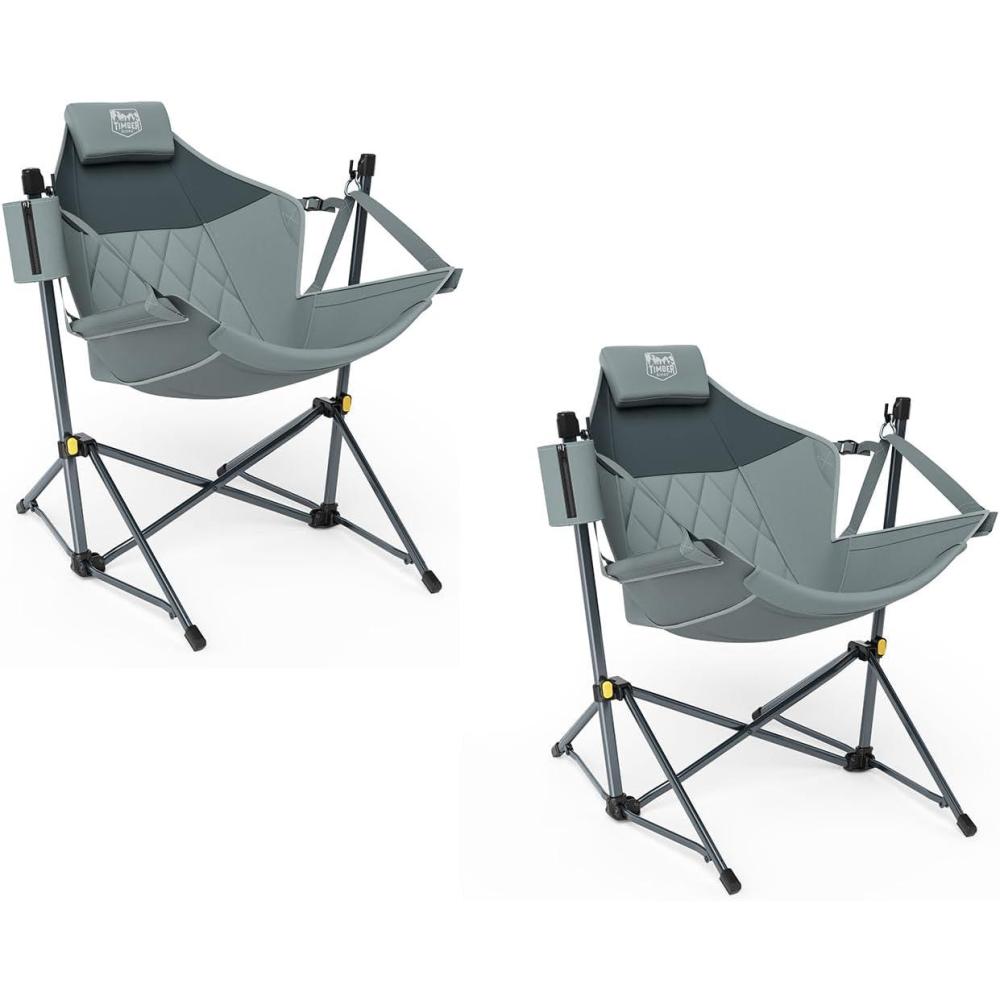 imageTIMBER RIDGE Hammock Camping Chair with Adjustable Backrest Heavy Duty Folding Hammock Chair Supports 300lbs Portable Hammock Chair for Camping Travelling and Patio TanGrey 2 Set