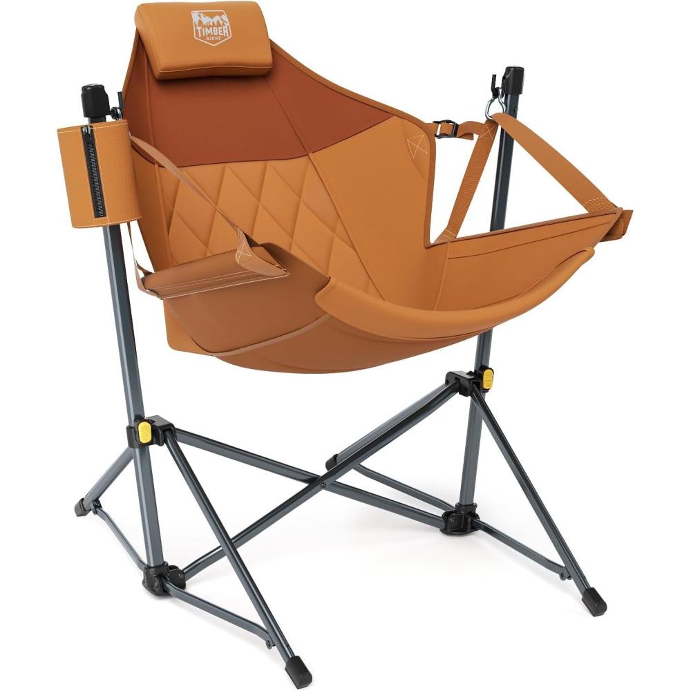 imageTIMBER RIDGE Hammock Camping Chair with Adjustable Backrest Heavy Duty Folding Hammock Chair Supports 300lbs Portable Hammock Chair for Camping Travelling and Patio TanOrange