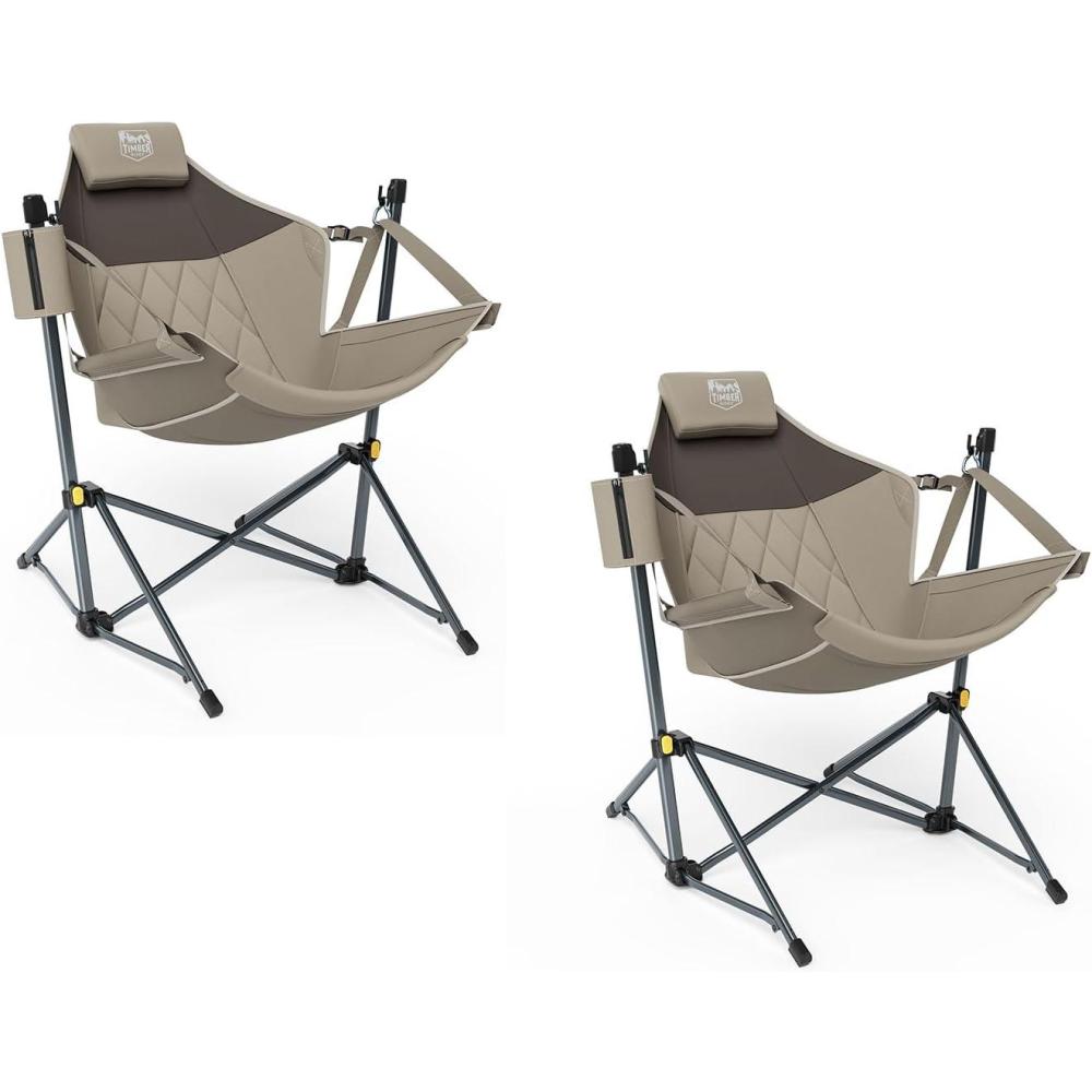 imageTIMBER RIDGE Hammock Camping Chair with Adjustable Backrest Heavy Duty Folding Hammock Chair Supports 300lbs Portable Hammock Chair for Camping Travelling and Patio TanTan 2 Set