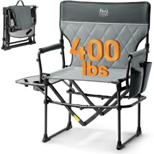 imageTIMBER RIDGE Aluminum Camping Directors Chair with Side Table Pocket Portable Folding Chair Heavy Duty Lawn Chair for Fishing Trip Picnic Concert Outdoor 400lbs Tan 2 PackGrey