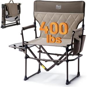 imageTIMBER RIDGE Aluminum Camping Directors Chair with Side Table Pocket Portable Folding Chair Heavy Duty Lawn Chair for Fishing Trip Picnic Concert Outdoor 400lbs Tan 2 PackTan
