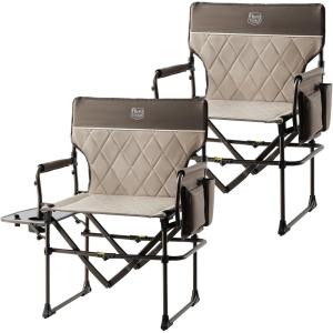 imageTIMBER RIDGE Aluminum Camping Directors Chair with Side Table Pocket Portable Folding Chair Heavy Duty Lawn Chair for Fishing Trip Picnic Concert Outdoor 400lbs Tan 2 PackTan2 Set