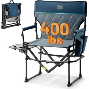 imageTIMBER RIDGE Aluminum Camping Directors Chair with Side Table Pocket Portable Folding Chair Heavy Duty Lawn Chair for Fishing Trip Picnic Concert Outdoor 400lbs Tan 2 PackBlue