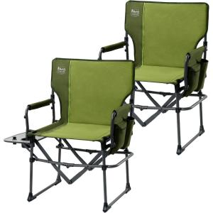 imageTIMBER RIDGE Aluminum Camping Directors Chair with Side Table Pocket Portable Folding Chair Heavy Duty Lawn Chair for Fishing Trip Picnic Concert Outdoor 400lbs Tan 2 PackGreen2 Set