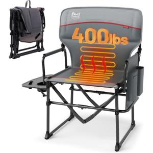 imageTIMBER RIDGE Aluminum Camping Directors Chair with Side Table Pocket Portable Folding Chair Heavy Duty Lawn Chair for Fishing Trip Picnic Concert Outdoor 400lbs Tan 2 PackHeated Grey
