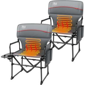 imageTIMBER RIDGE Aluminum Camping Directors Chair with Side Table Pocket Portable Folding Chair Heavy Duty Lawn Chair for Fishing Trip Picnic Concert Outdoor 400lbs Tan 2 PackHeated Grey2 Set