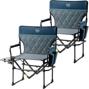 imageTIMBER RIDGE Aluminum Camping Directors Chair with Side Table Pocket Portable Folding Chair Heavy Duty Lawn Chair for Fishing Trip Picnic Concert Outdoor 400lbs Tan 2 PackNavy2 Set