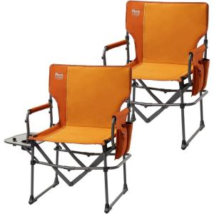 imageTIMBER RIDGE Aluminum Camping Directors Chair with Side Table Pocket Portable Folding Chair Heavy Duty Lawn Chair for Fishing Trip Picnic Concert Outdoor 400lbs Tan 2 PackOrange2 Set