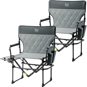 imageTIMBER RIDGE Aluminum Camping Directors Chair with Side Table Pocket Portable Folding Chair Heavy Duty Lawn Chair for Fishing Trip Picnic Concert Outdoor 400lbs Tan 2 PackGrey2 Set