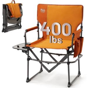 imageTIMBER RIDGE Aluminum Camping Directors Chair with Side Table Pocket Portable Folding Chair Heavy Duty Lawn Chair for Fishing Trip Picnic Concert Outdoor 400lbs Tan 2 PackOrange