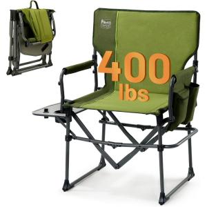 imageTIMBER RIDGE Aluminum Camping Directors Chair with Side Table Pocket Portable Folding Chair Heavy Duty Lawn Chair for Fishing Trip Picnic Concert Outdoor 400lbs Tan 2 PackGreen