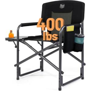 imageTIMBER RIDGE Aluminum Oversized Camping Chair Lightweight Portable Directors Chair with Side Table Detachable Side Pocket for Outdoor Camping Lawn Picnic Support 400lbs BlackBlack