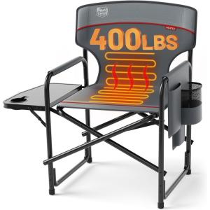 imageTIMBER RIDGE Aluminum Oversized Camping Chair Lightweight Portable Directors Chair with Side Table Detachable Side Pocket for Outdoor Camping Lawn Picnic Support 400lbs BlackGrey With Heating