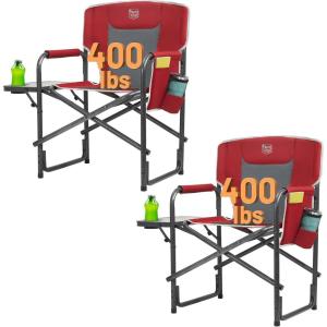 imageTIMBER RIDGE Aluminum Oversized Camping Chair Lightweight Portable Directors Chair with Side Table Detachable Side Pocket for Outdoor Camping Lawn Picnic Support 400lbs BlackRed2 Set