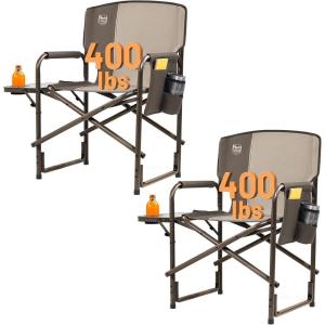 imageTIMBER RIDGE Aluminum Oversized Camping Chair Lightweight Portable Directors Chair with Side Table Detachable Side Pocket for Outdoor Camping Lawn Picnic Support 400lbs BlackTan2 Set