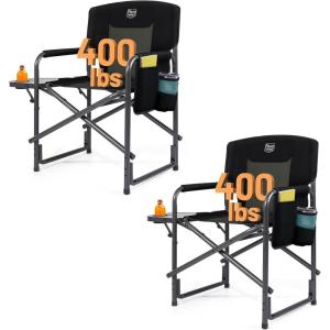 imageTIMBER RIDGE Aluminum Oversized Camping Chair Lightweight Portable Directors Chair with Side Table Detachable Side Pocket for Outdoor Camping Lawn Picnic Support 400lbs BlackBlack Brown2 Set