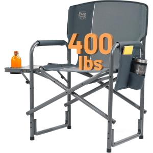 imageTIMBER RIDGE Aluminum Oversized Camping Chair Lightweight Portable Directors Chair with Side Table Detachable Side Pocket for Outdoor Camping Lawn Picnic Support 400lbs BlackGrey