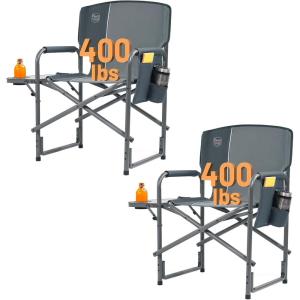 imageTIMBER RIDGE Aluminum Oversized Camping Chair Lightweight Portable Directors Chair with Side Table Detachable Side Pocket for Outdoor Camping Lawn Picnic Support 400lbs BlackGrey2 Set