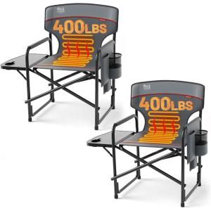 imageTIMBER RIDGE Aluminum Oversized Camping Chair Lightweight Portable Directors Chair with Side Table Detachable Side Pocket for Outdoor Camping Lawn Picnic Support 400lbs BlackGrey2 Set With Heating