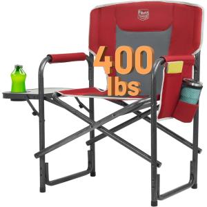 imageTIMBER RIDGE Aluminum Oversized Camping Chair Lightweight Portable Directors Chair with Side Table Detachable Side Pocket for Outdoor Camping Lawn Picnic Support 400lbs BlackRed