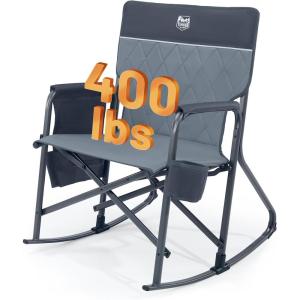 imageTIMBER RIDGE Aluminum Oversized Camping Chair Lightweight Portable Directors Chair with Side Table Detachable Side Pocket for Outdoor Camping Lawn Picnic Support 400lbs BlackGrey With Rocking